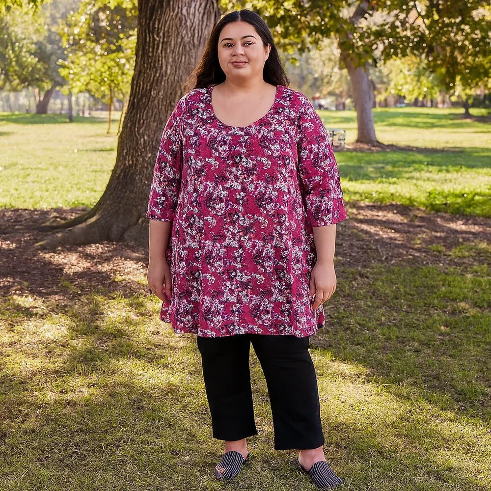 Ulla Popken Floral Pattern 28/30 Women's Tunic Top 100% Cotton - Picture 1 of 5